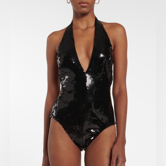 Alexandre Vauthier Black Sequins Bodysuit Size Small